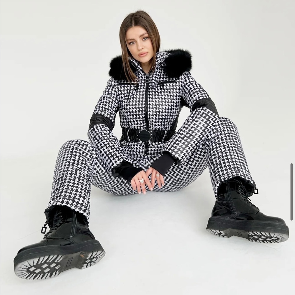 NWT Black and White Houndstooth Ski Suit
